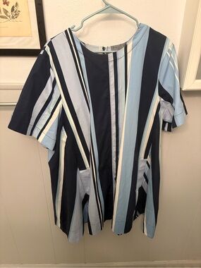Anthropologie Striped Navy and Light Blue Short-Sleeve Dress